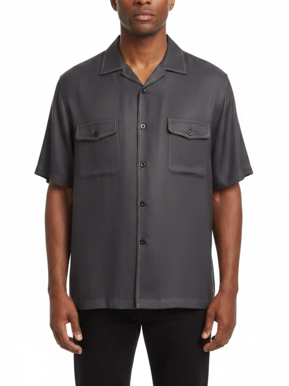 Nat Nast Black “Straight Five” Poker Silk Shirt in Medium